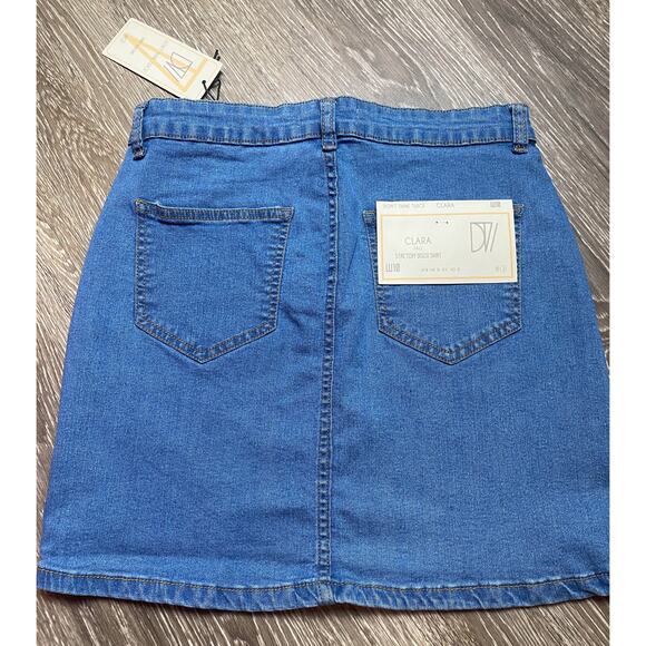 New 6 ASOS Medium Wash High Rise Stretch Denim Mini Skirt Jean Pockets Vintage - Picture 5 of 6